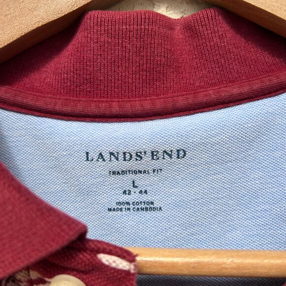 Lands’ End Maroon Hawaiian Print Polo Shirt Surf Palm Trees Men’s L - Picture 3 of 4